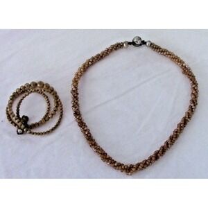 Vintage Beaded Jewelry Set – Multi-Strand Necklace & Bracelet – Earth Tones